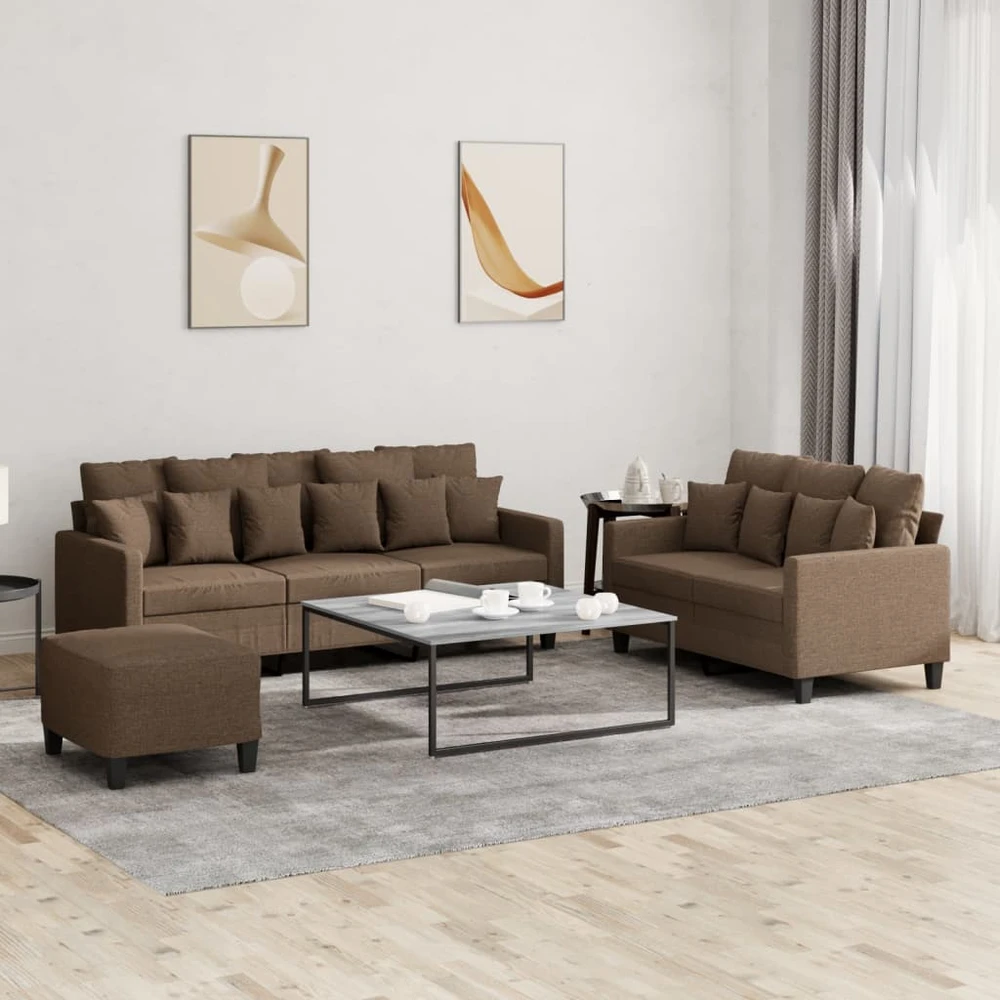 Sofa Sofos komplektas su pagalvėlėmis, 3 dalių, rudas, audinys