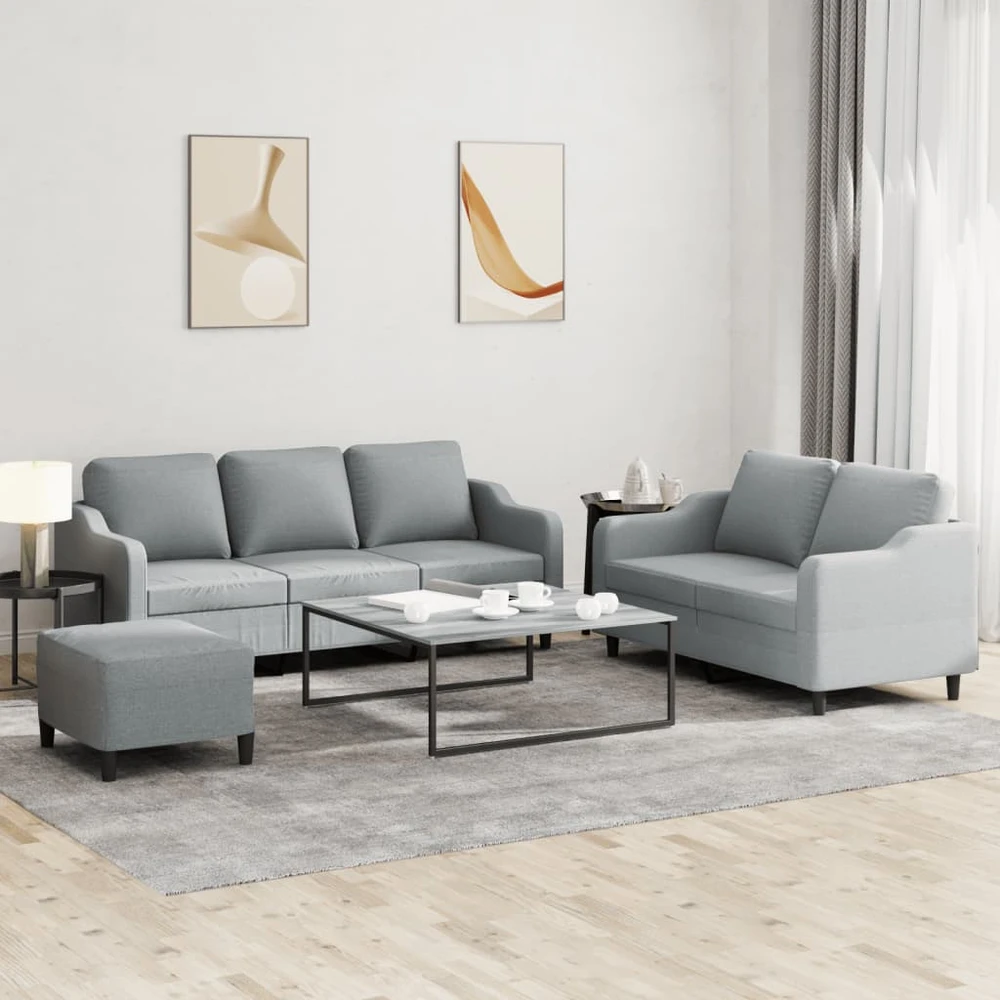 Sofa Sofos komplektas su pagalvėlėmis, 3 dalių, pilkas, audinys