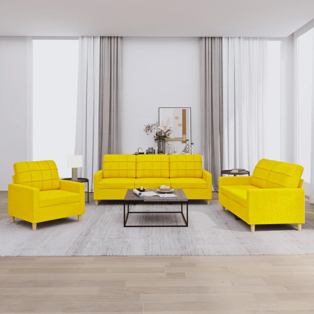Sofa Sofos komplektas su pagalvėlėmis, 3 dalių, geltonas, audinys
