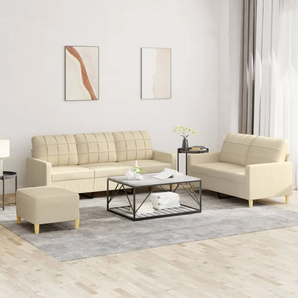 Sofa Sofos komplektas su pagalvėlėmis, 3 dalių, kreminis, audinys