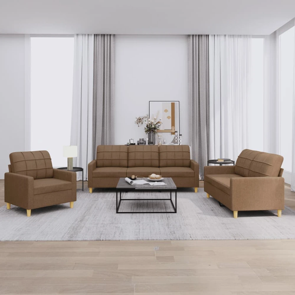 Sofa Sofos komplektas su pagalvėlėmis, 3 dalių, rudas, audinys