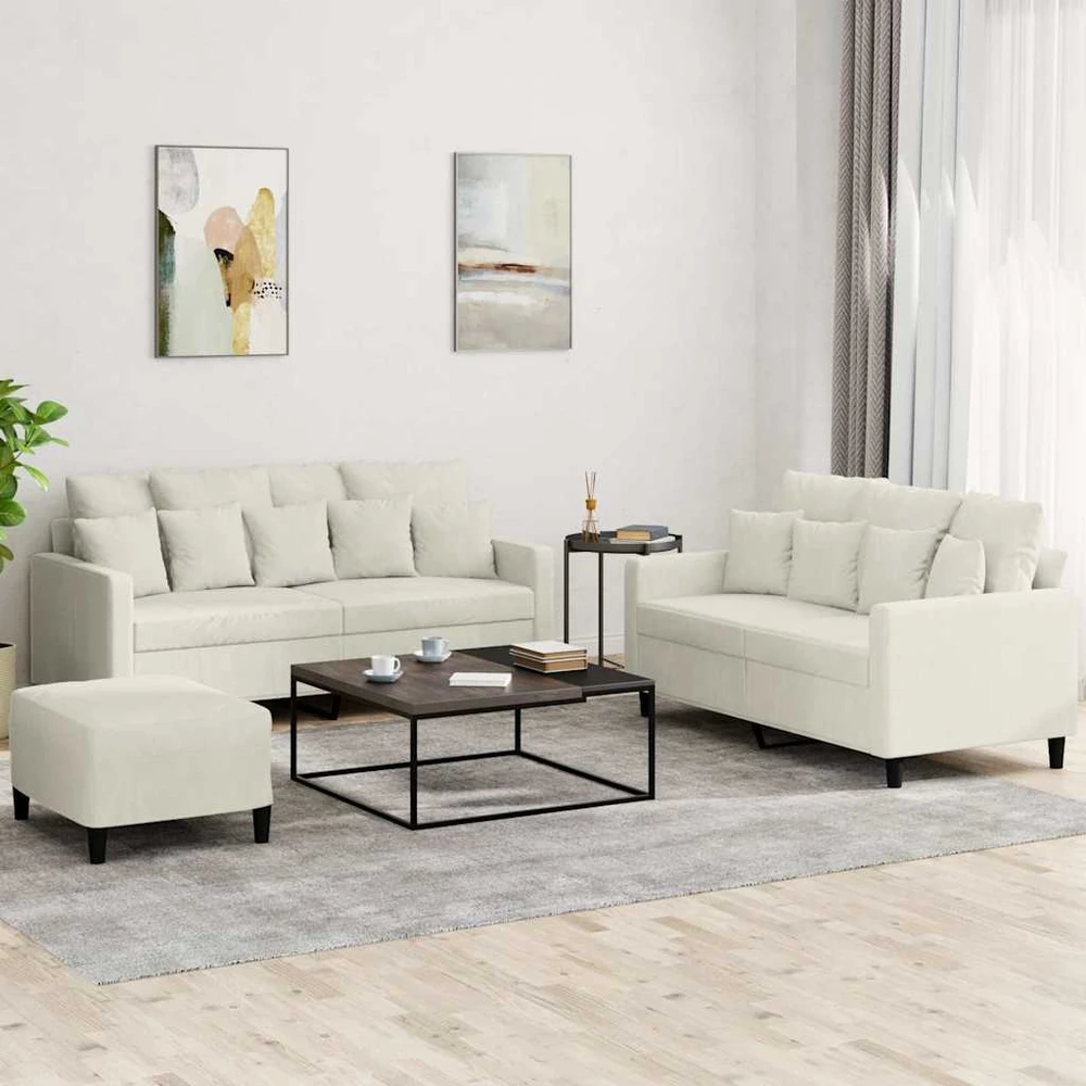Sofa Sofos komplektas su pagalvėlėmis, 3 dalių, kreminis, aksomas