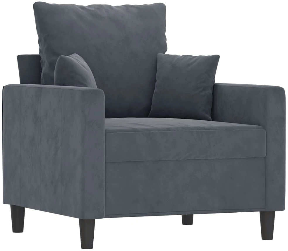 Sofa Sofos komplektas su pagalvėlėmis, 3 dalių, pilkas, aksomas