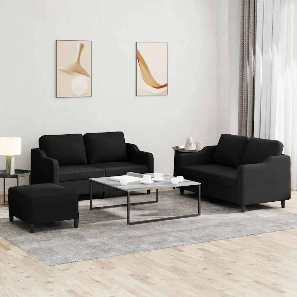 Sofa Sofos komplektas su pagalvėlėmis, 3 dalių, juodas, audinys
