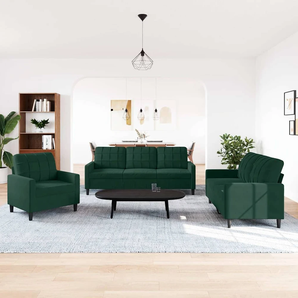 Sofa Sofos komplektas su pagalvėlėmis, 3 dalių, žalias, aksomas