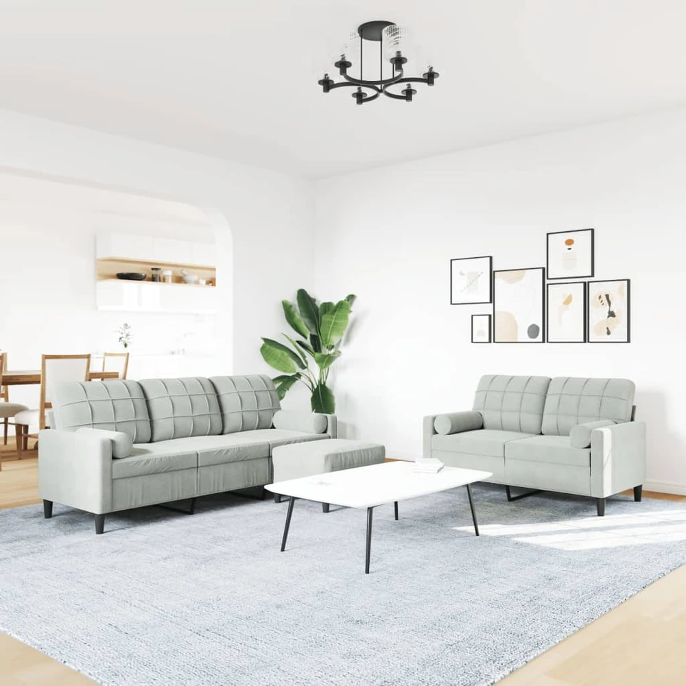 Sofa Sofos komplektas su pagalvėlėmis, 3 dalių, pilkas, aksomas