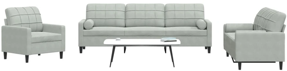 Sofa Sofos komplektas su pagalvėlėmis, 3 dalių, pilkas, aksomas