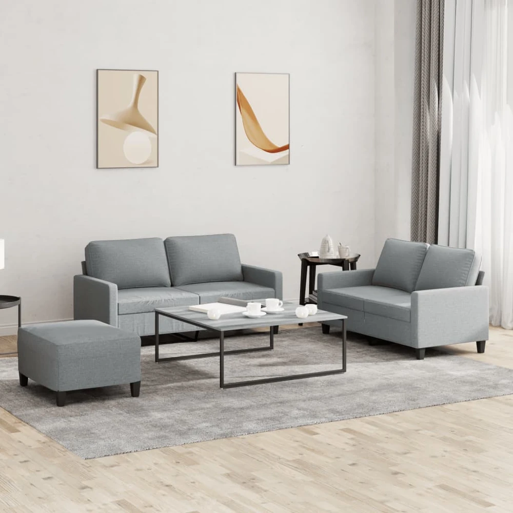 Sofa Sofos komplektas su pagalvėlėmis, 3 dalių, pilkas, audinys