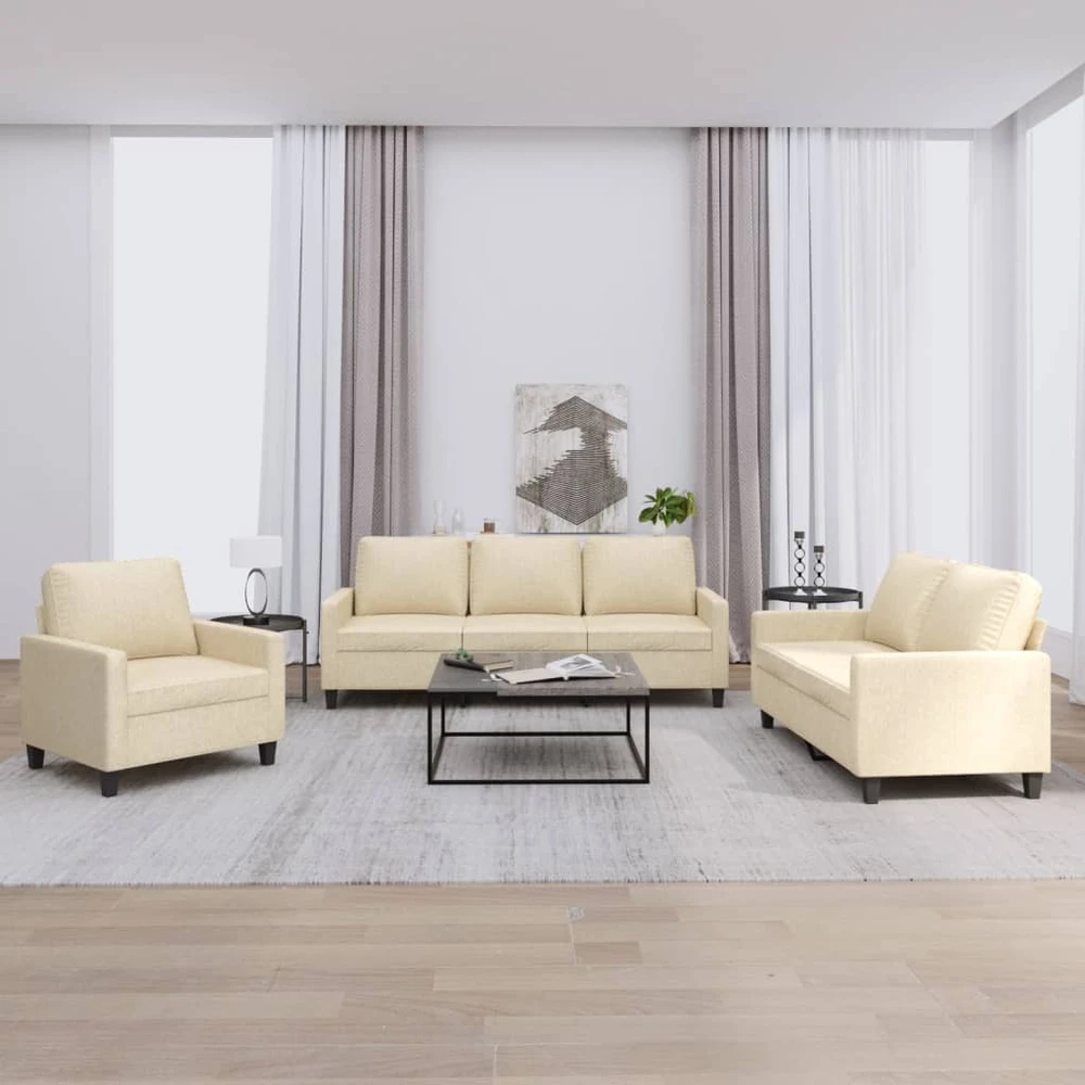 Sofa Sofos komplektas su pagalvėlėmis, 3 dalių, kreminis, audinys