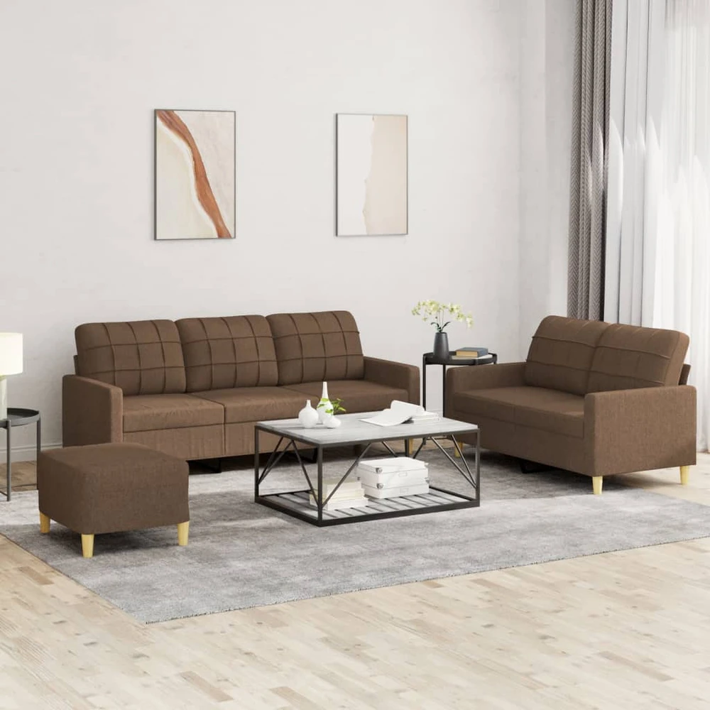 Sofa Sofos komplektas su pagalvėlėmis, 3 dalių, rudas, audinys