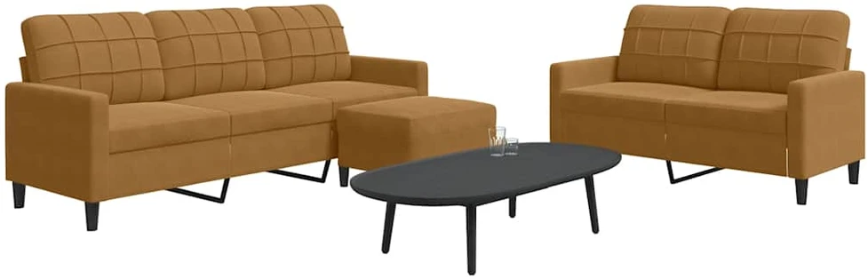 Sofa Sofos komplektas su pagalvėlėmis, 3 dalių, rudas, aksomas