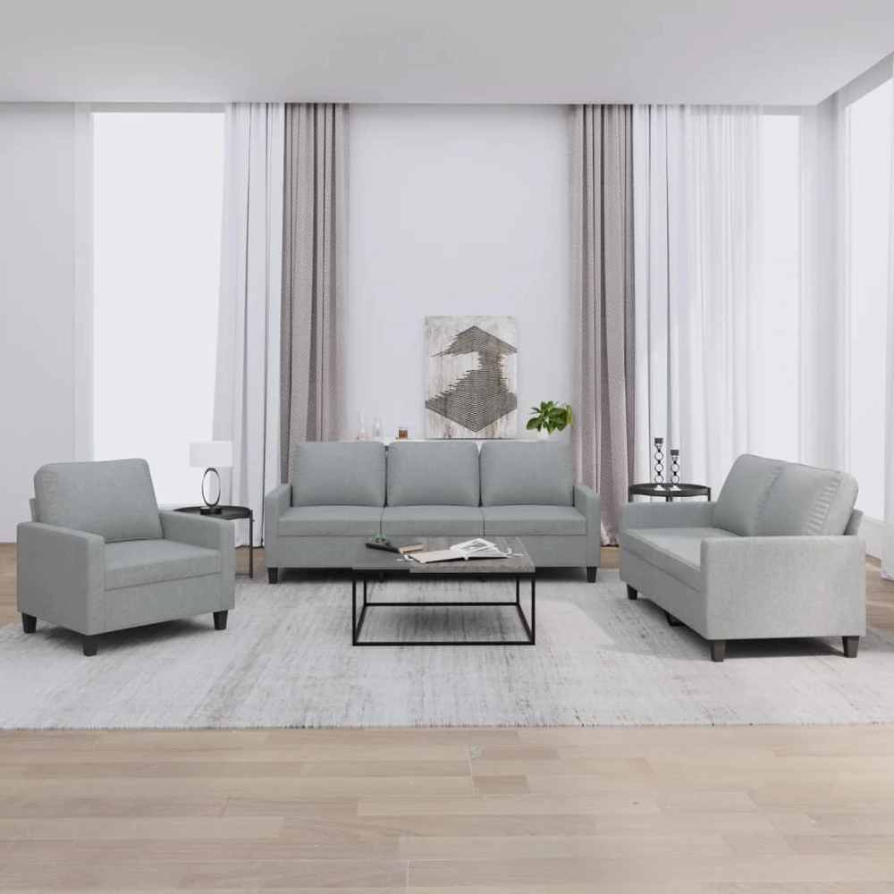 Sofa Sofos komplektas su pagalvėlėmis, 3 dalių, pilkas, audinys
