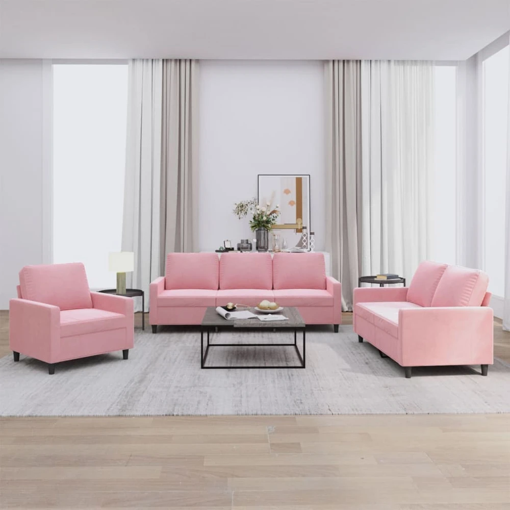 Sofa Sofos komplektas su pagalvėlėmis, 3 dalių, rožinis, aksomas