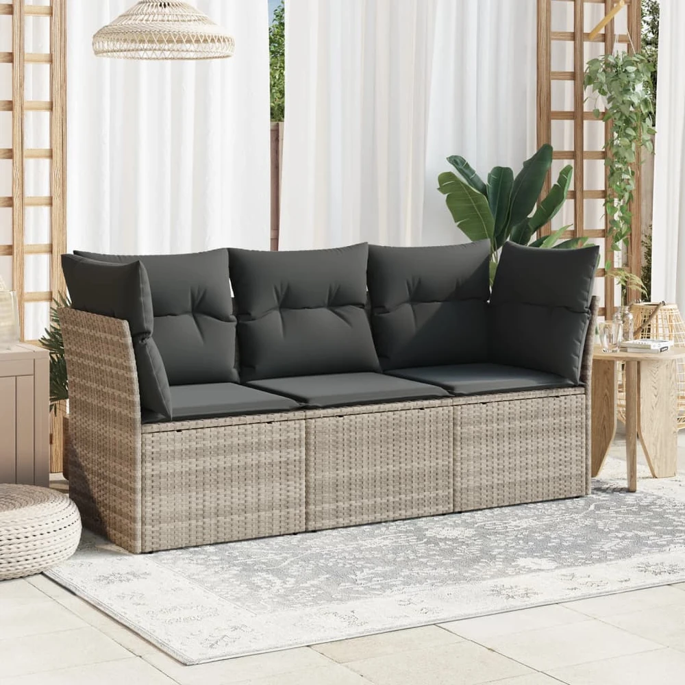 Sofa Sofos komplektas su pagalvėlėmis, 3 dalių, pilkas, poliratanas