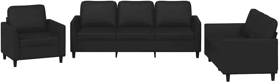 Sofa Sofos komplektas su pagalvėlėmis, 3 dalių, juodas, dirbtinė oda