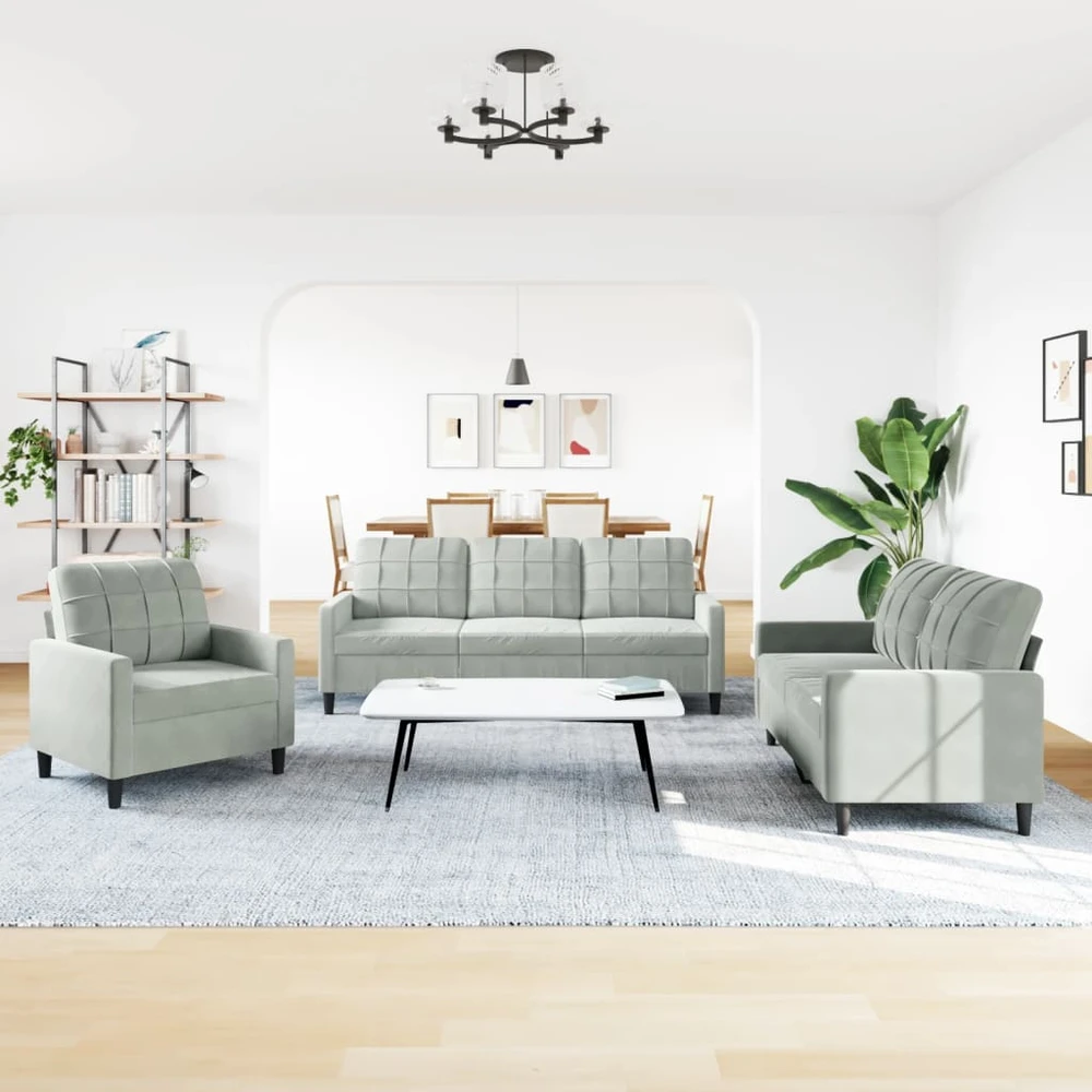 Sofa Sofos komplektas su pagalvėlėmis, 3 dalių, pilkas, aksomas