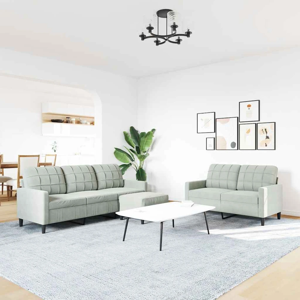 Sofa Sofos komplektas su pagalvėlėmis, 3 dalių, pilkas, aksomas