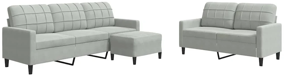 Sofa Sofos komplektas su pagalvėlėmis, 3 dalių, pilkas, aksomas