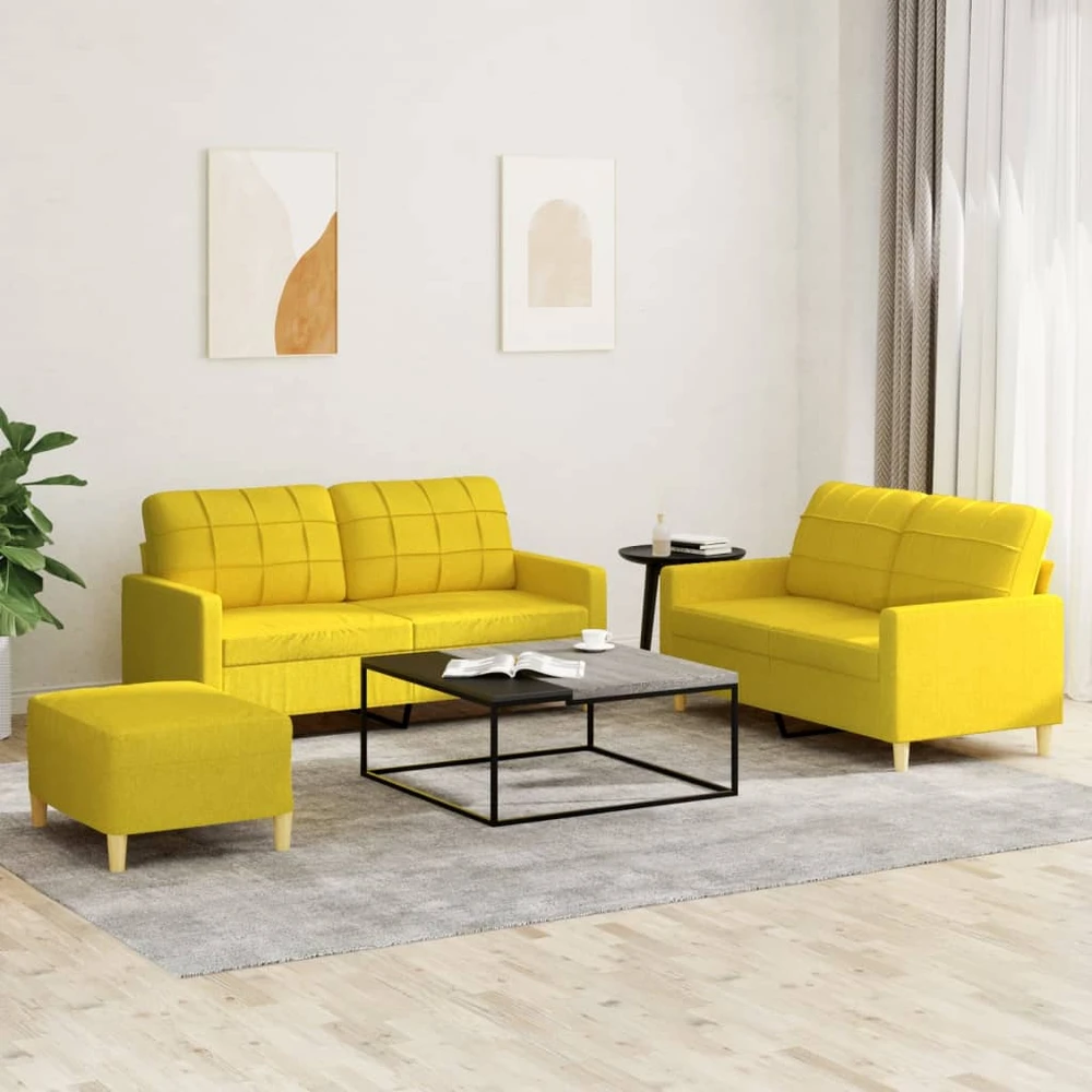 Sofa Sofos komplektas su pagalvėlėmis, 3 dalių, geltonas, audinys