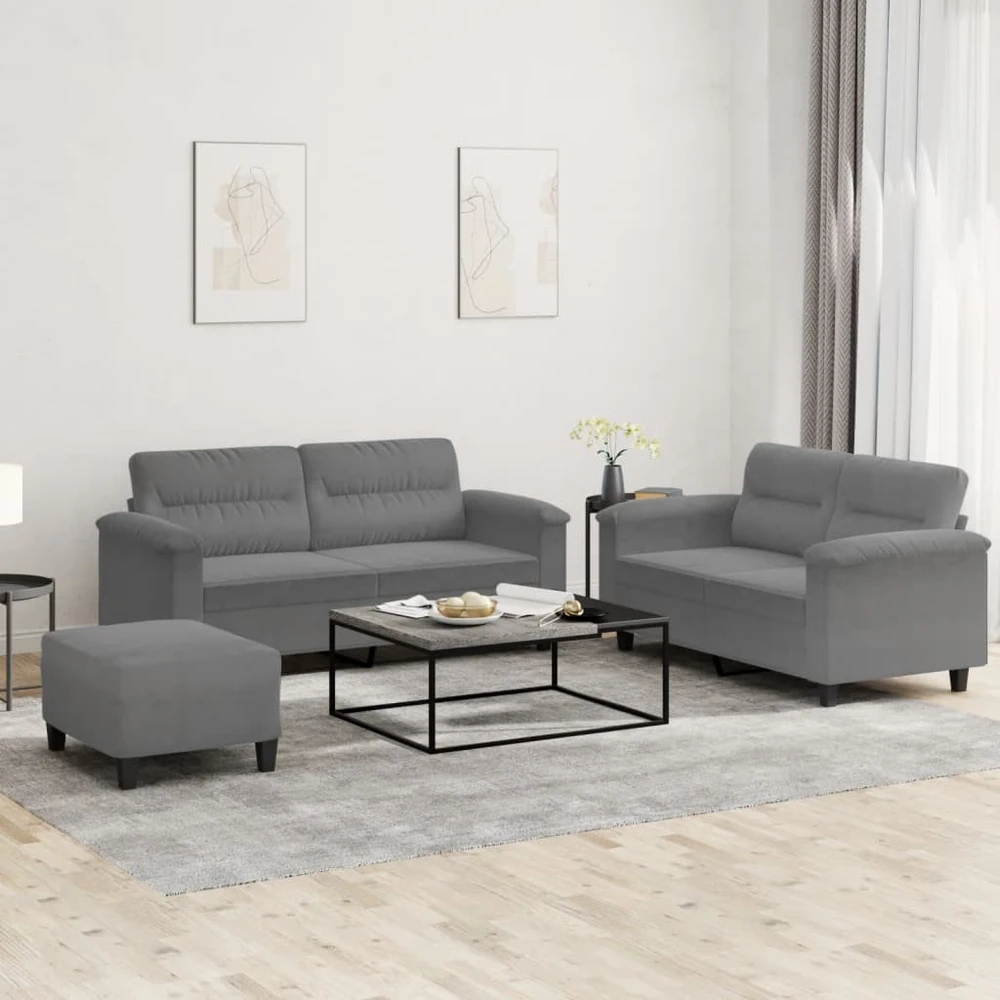 Sofa Sofos komplektas su pagalvėlėmis, 3 dalių, pilkas, audinys