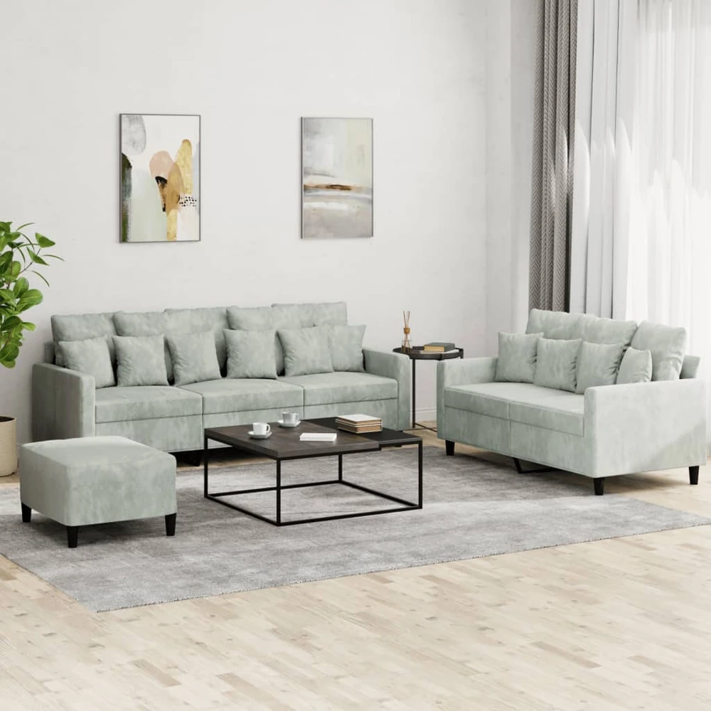 Sofa Sofos komplektas su pagalvėlėmis, 3 dalių, pilkas, aksomas