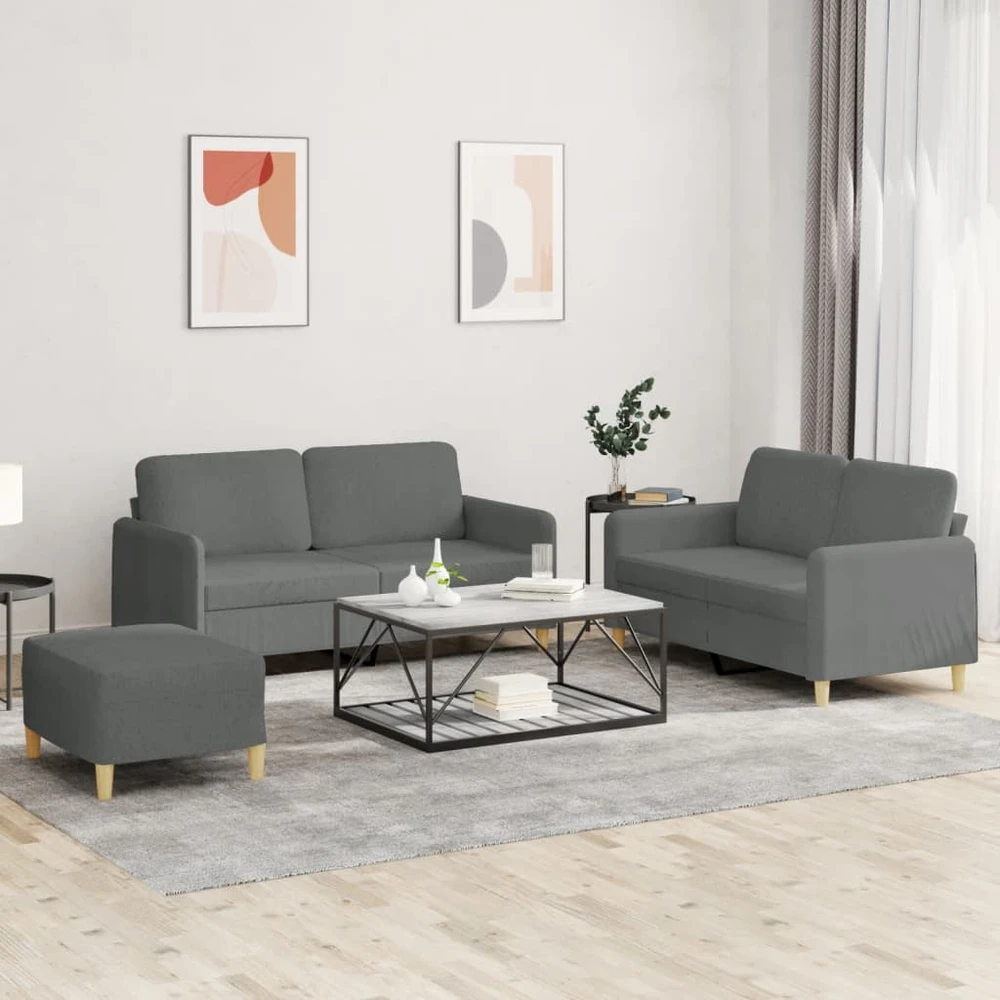 Sofa Sofos komplektas su pagalvėlėmis, 3 dalių, pilkas, audinys