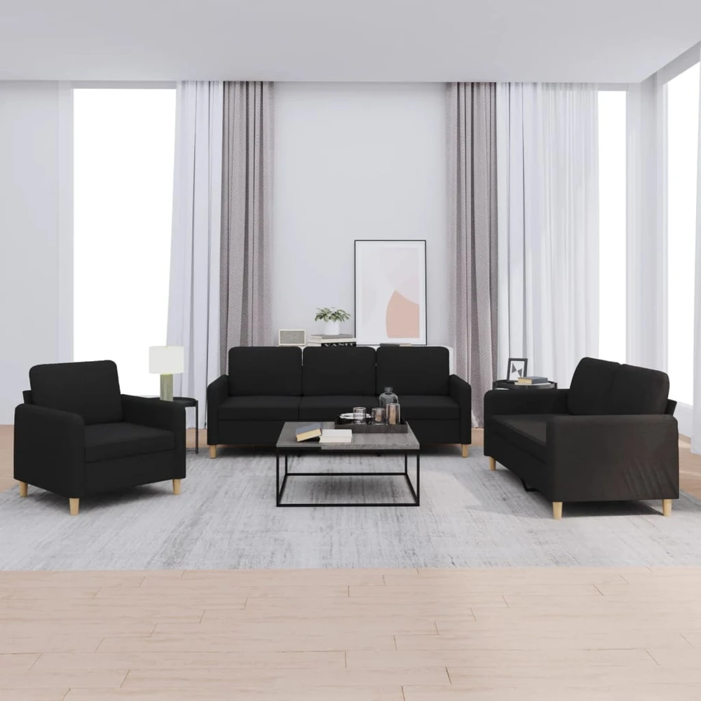 Sofa Sofos komplektas su pagalvėlėmis, 3 dalių, juodas, audinys