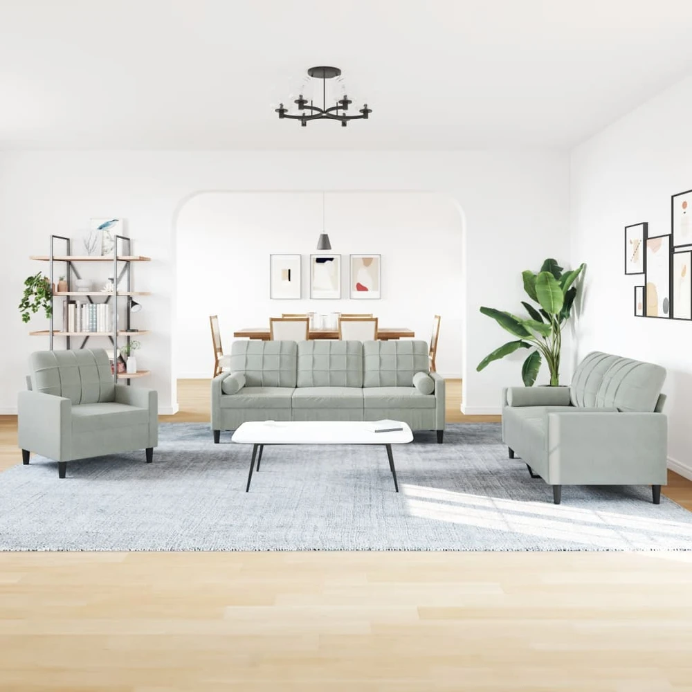 Sofa Sofos komplektas su pagalvėlėmis, 3 dalių, pilkas, aksomas