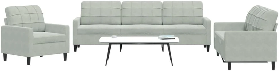 Sofa Sofos komplektas su pagalvėlėmis, 3 dalių, pilkas, aksomas