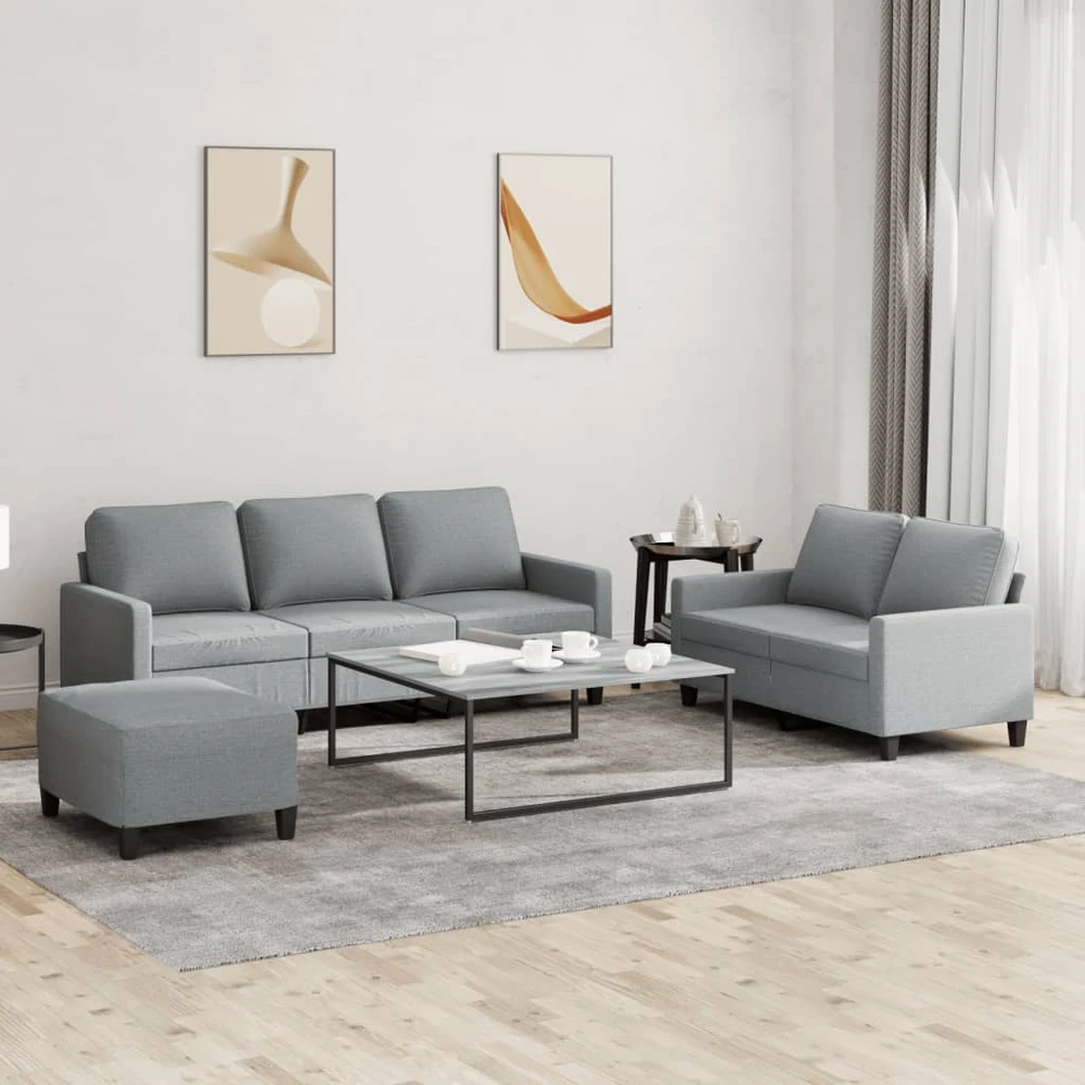 Sofa Sofos komplektas su pagalvėlėmis, 3 dalių, pilkas, audinys