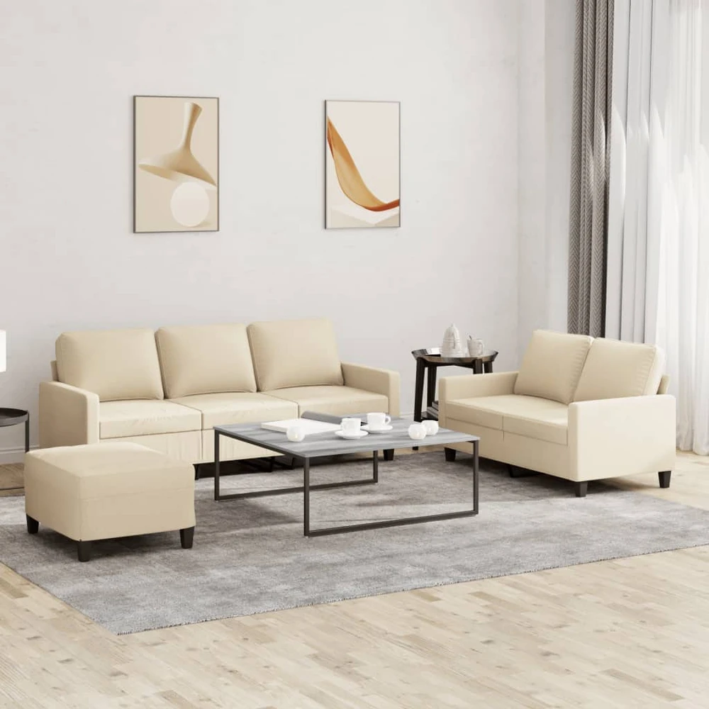 Sofa Sofos komplektas su pagalvėlėmis, 3 dalių, kreminis, audinys