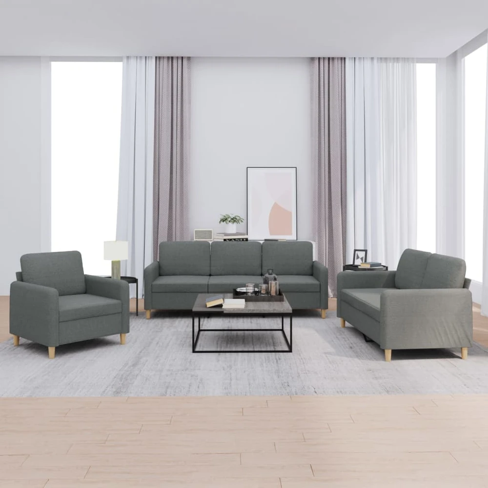 Sofa Sofos komplektas su pagalvėlėmis, 3 dalių, pilkas, audinys