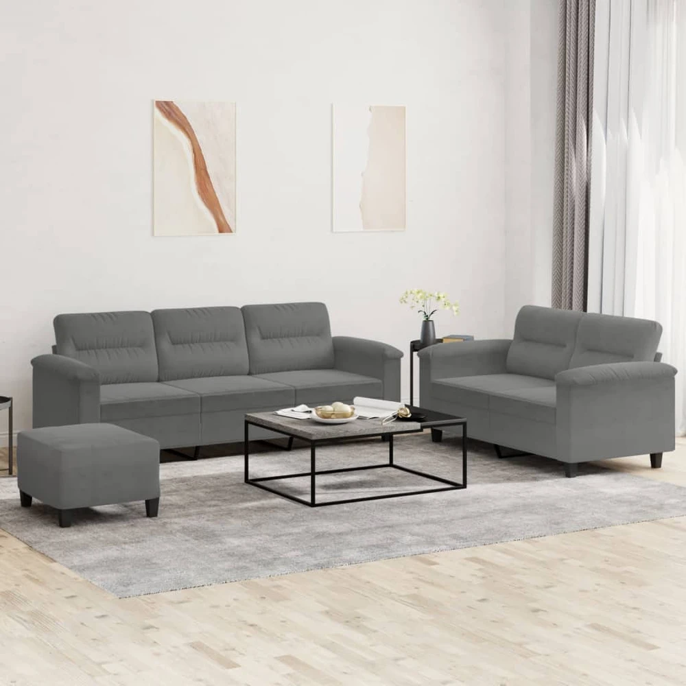 Sofa Sofos komplektas su pagalvėlėmis, 3 dalių, pilkas, audinys