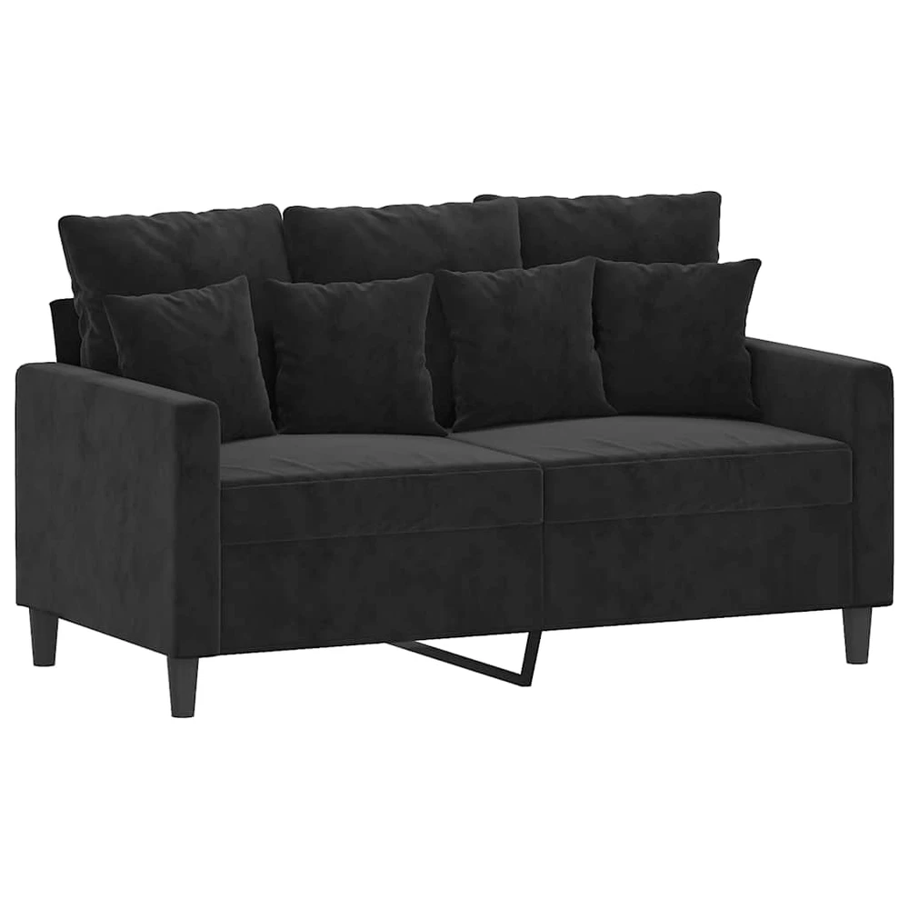 Sofa Sofos komplektas su pagalvėlėmis, 3 dalių, juodas, aksomas