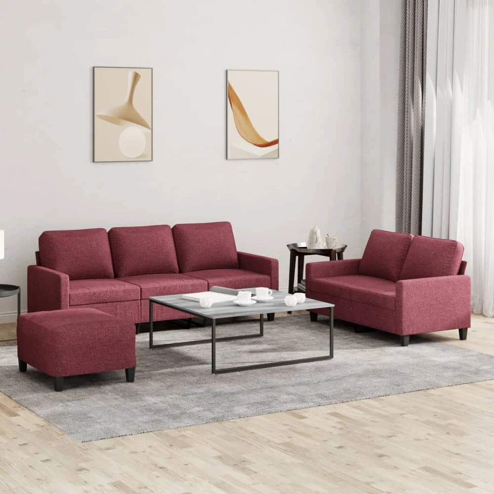 Sofa Sofos komplektas su pagalvėlėmis, 3 dalių, vyno, audinys