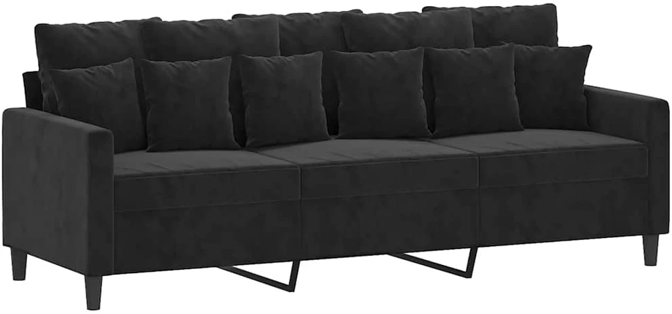 Sofa Sofos komplektas su pagalvėlėmis, 3 dalių, juodas, aksomas