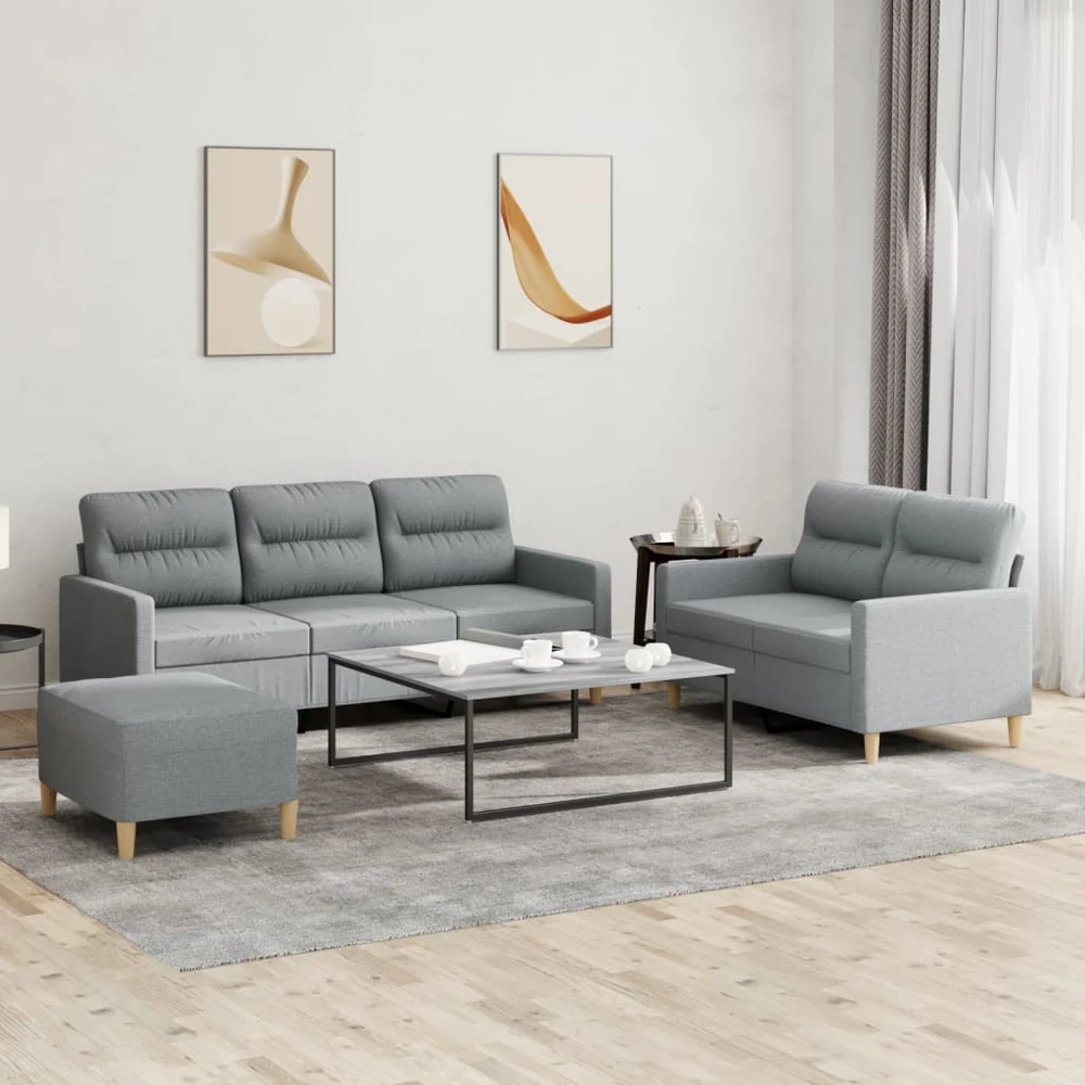 Sofa Sofos komplektas su pagalvėlėmis, 3 dalių, pilkas, audinys