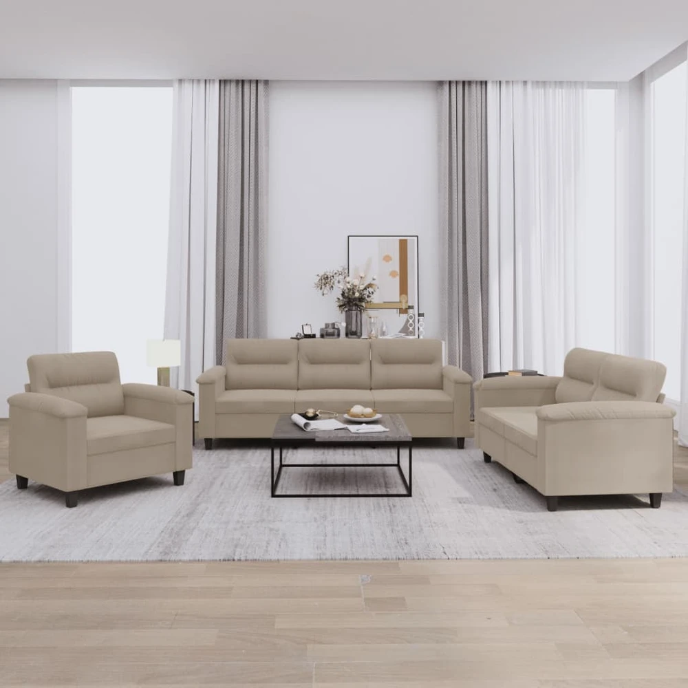 Sofa Sofos komplektas su pagalvėlėmis, 3 dalių, taupe, audinys