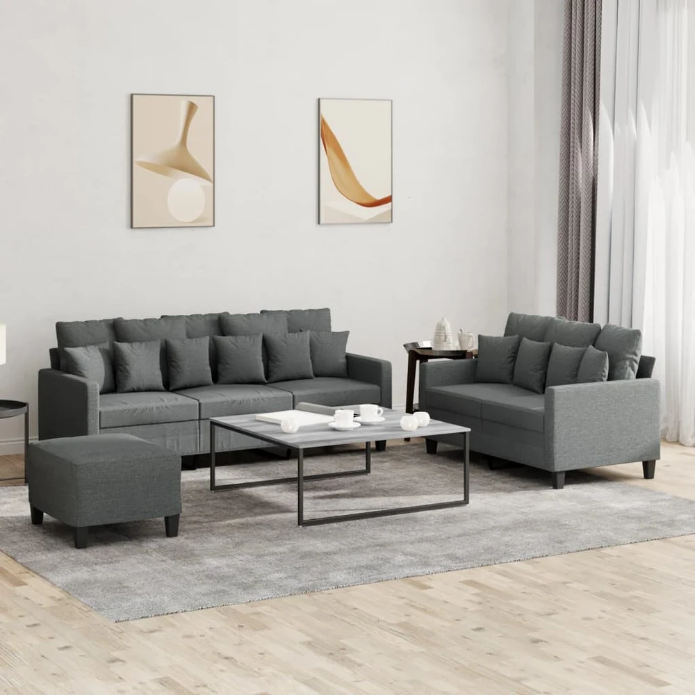 Sofa Sofos komplektas su pagalvėlėmis, 3 dalių, pilkas, audinys
