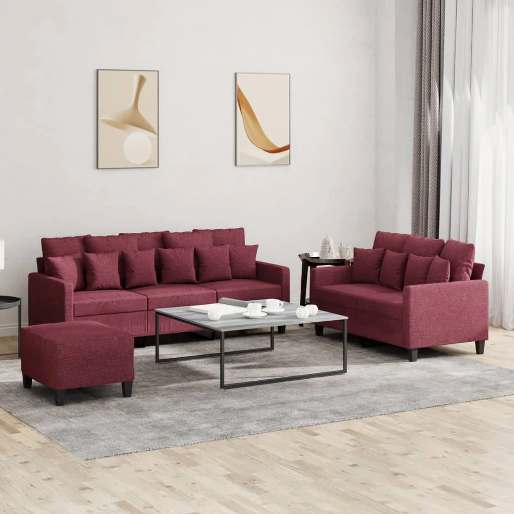 Sofa Sofos komplektas su pagalvėlėmis, 3 dalių, vyno, audinys