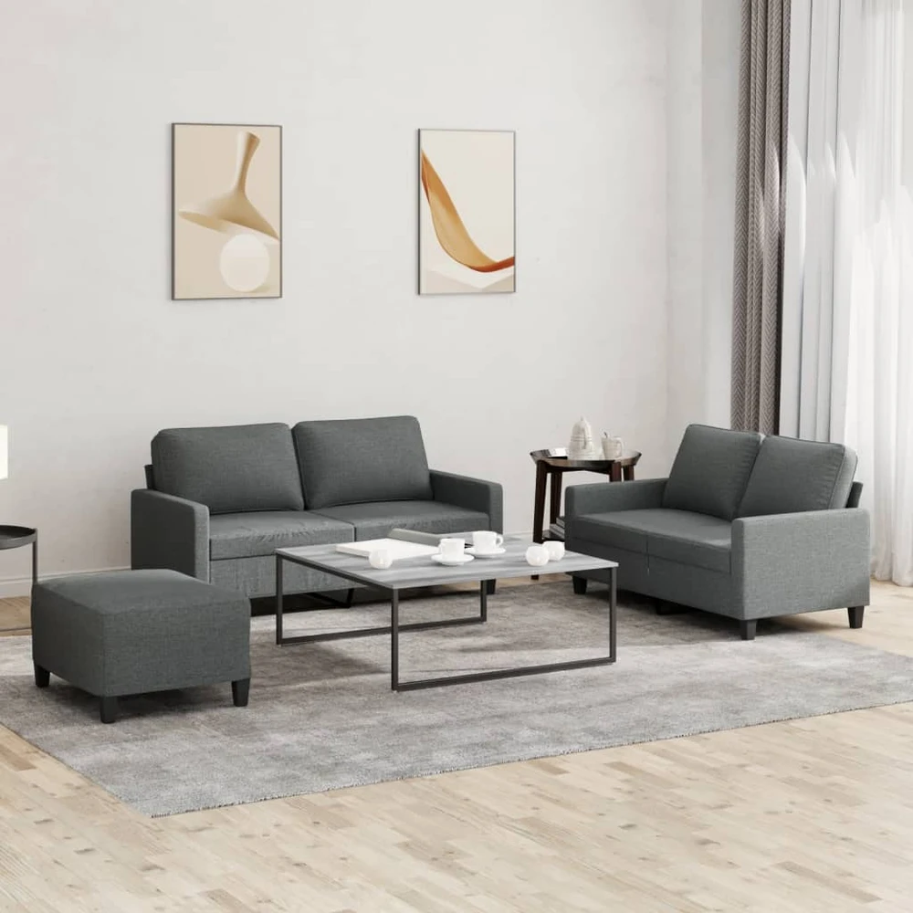 Sofa Sofos komplektas su pagalvėlėmis, 3 dalių, pilkas, audinys