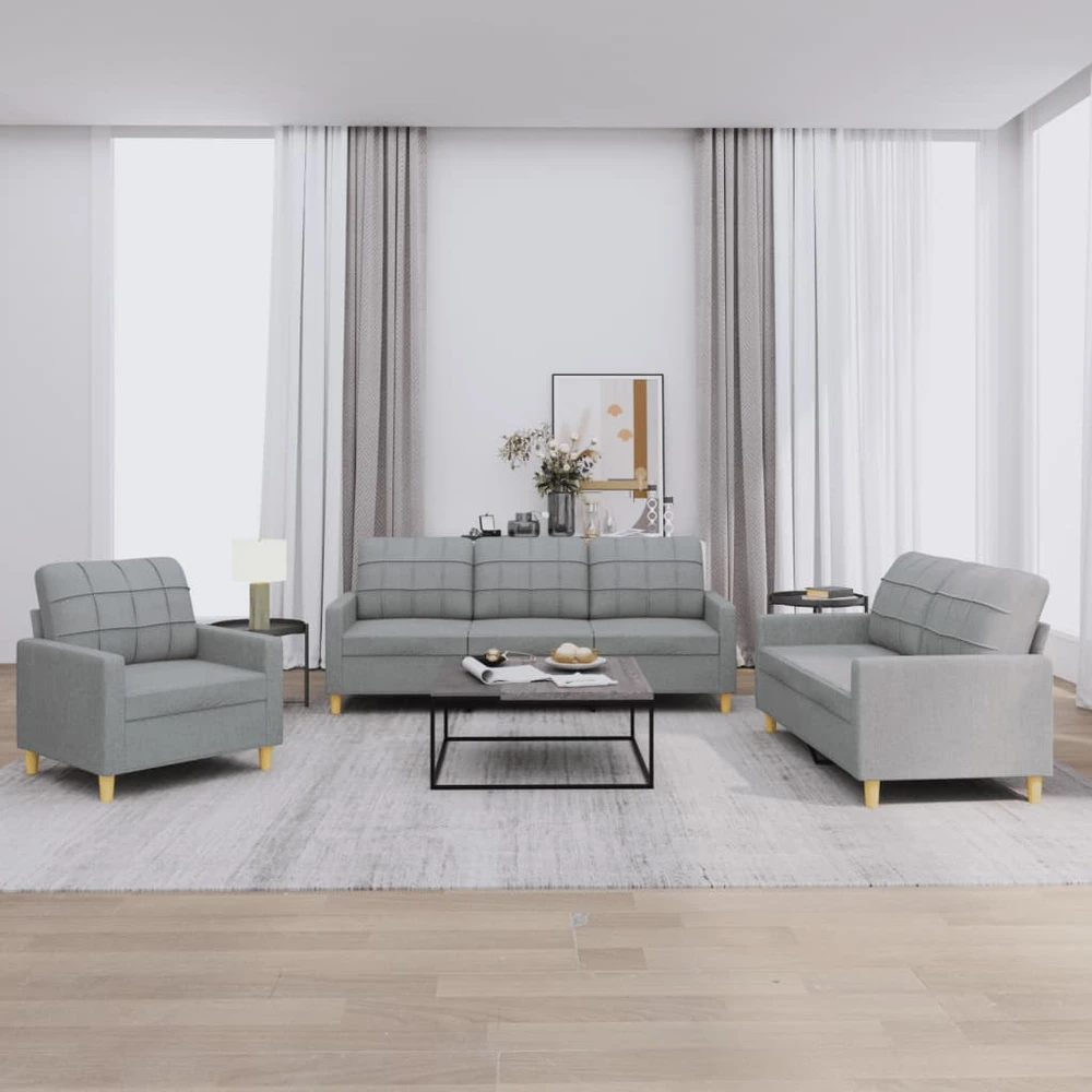 Sofa Sofos komplektas su pagalvėlėmis, 3 dalių, pilkas, audinys