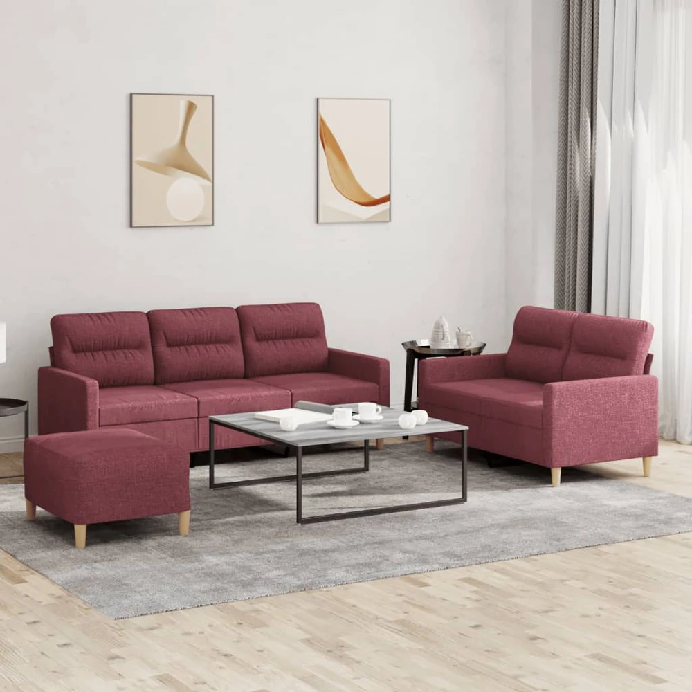 Sofa Sofos komplektas su pagalvėlėmis, 3 dalių, vyno, audinys