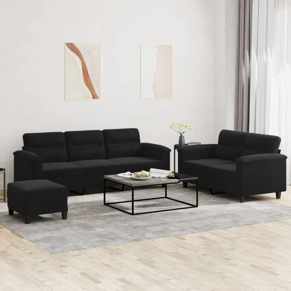 Sofa Sofos komplektas su pagalvėlėmis, 3 dalių, juodas, audinys