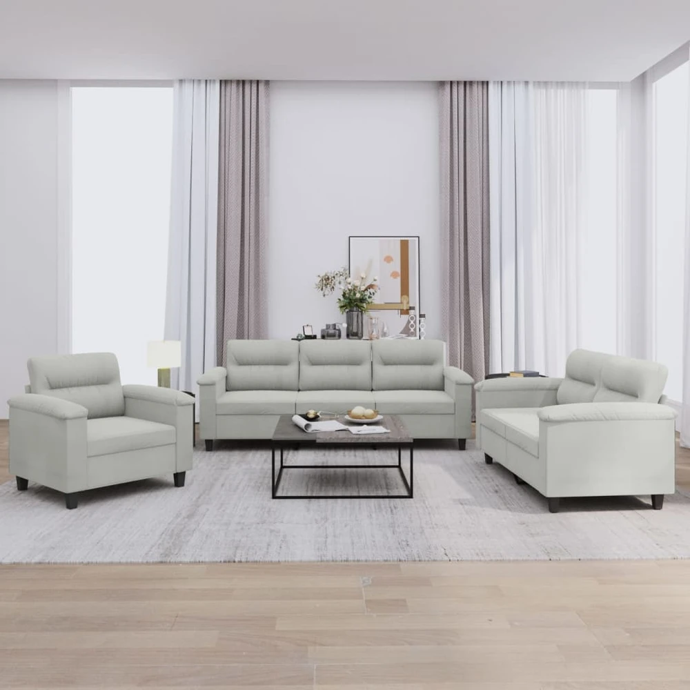 Sofa Sofos komplektas su pagalvėlėmis, 3 dalių, pilkas, audinys