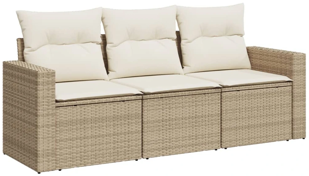 Sofa Sofos komplektas su pagalvėlėmis, 3 dalių, smėlio, poliratanas