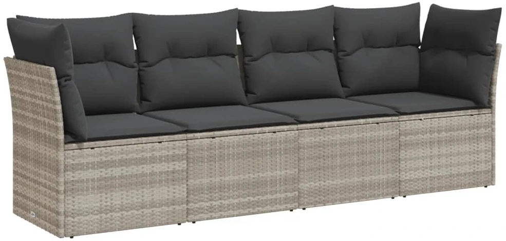 Sofa Sofos komplektas su pagalvėlėmis, 4 dalių, pilkas, poliratanas