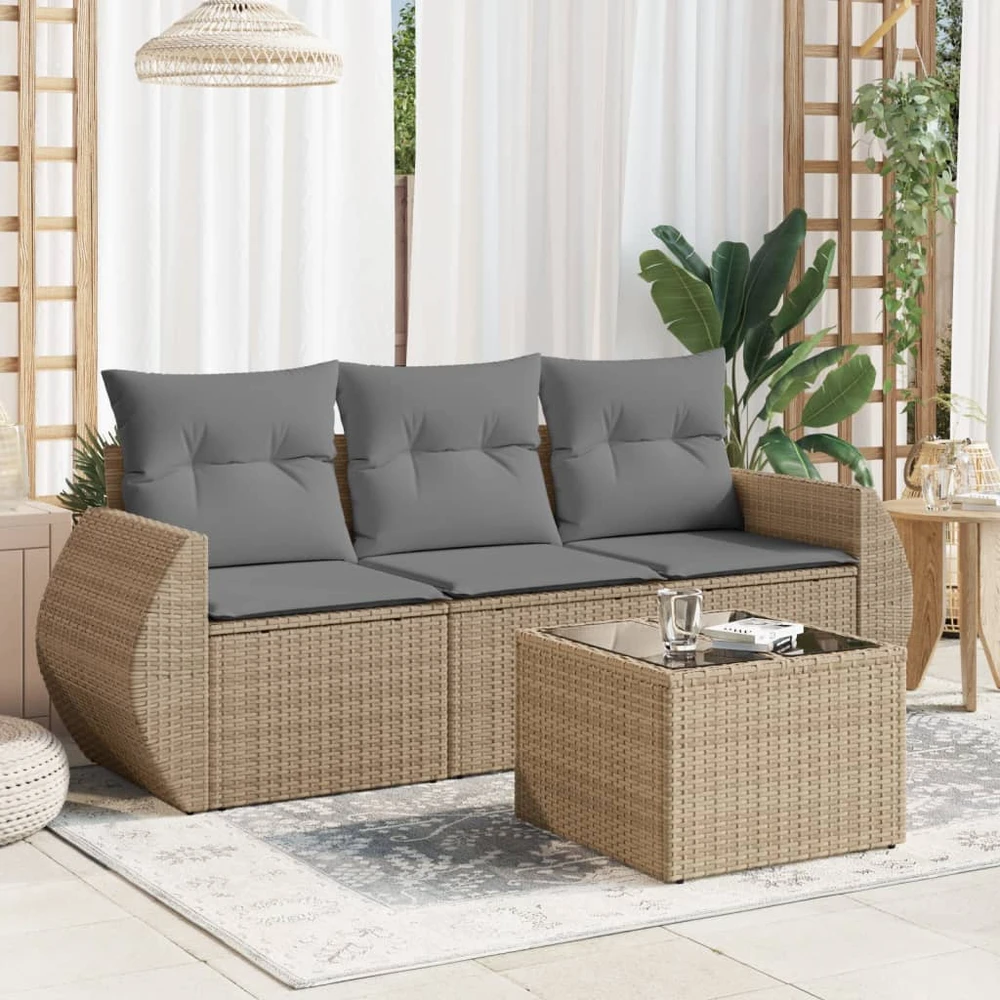 Sofa Sofos komplektas su pagalvėlėmis, 4 dalių, smėlio, poliratanas