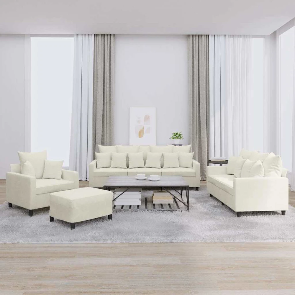 Sofa Sofos komplektas su pagalvėlėmis, 4 dalių, kreminis, aksomas