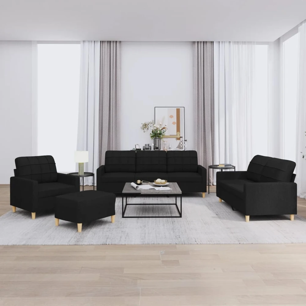Sofa Sofos komplektas su pagalvėlėmis, 4 dalių, juodas, audinys
